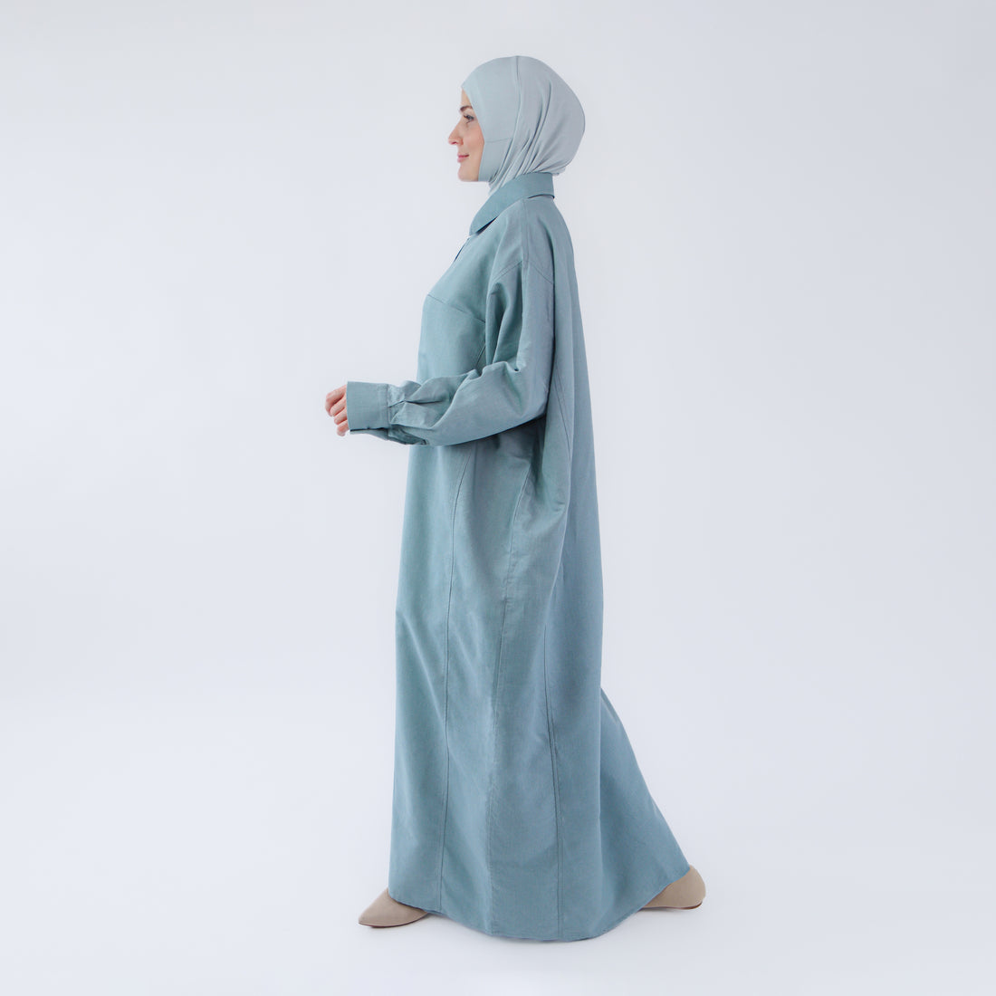 Мусульманское макси платье-костюм с широкими брюками в стиле абая - "Linen"