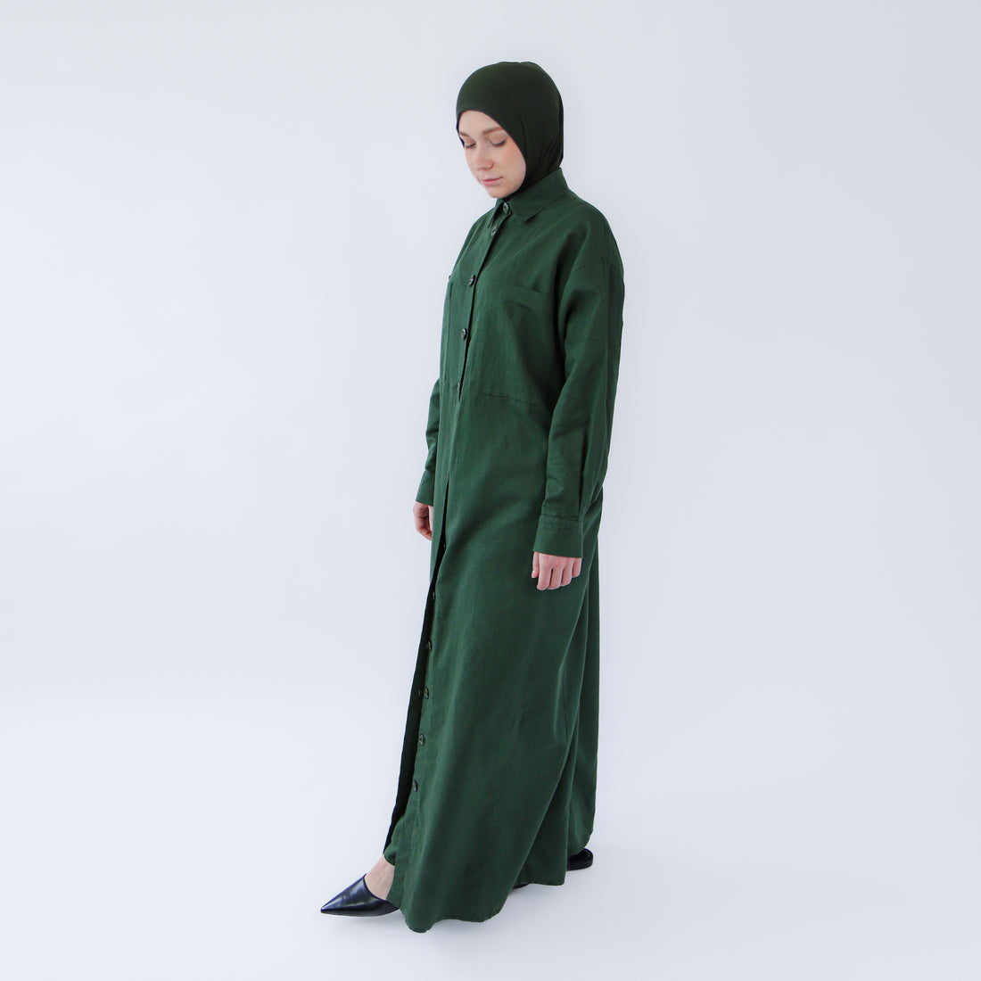 Abaya dress style maxi dress for women with wide trousers "Khaki Linen" 1