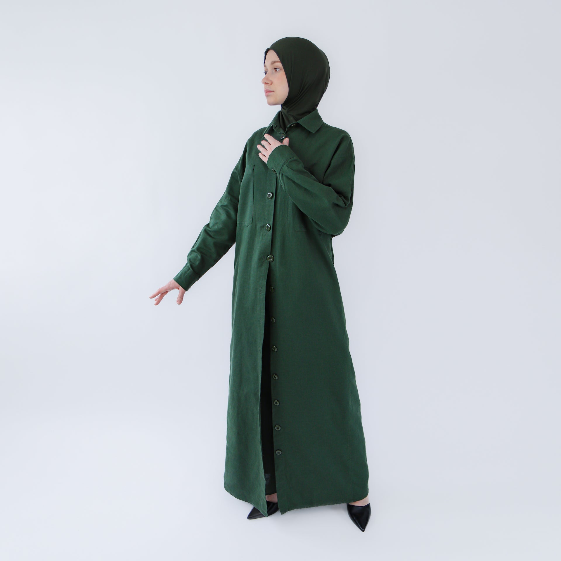 Abaya dress style maxi dress for women with wide trousers "Khaki Linen" 2