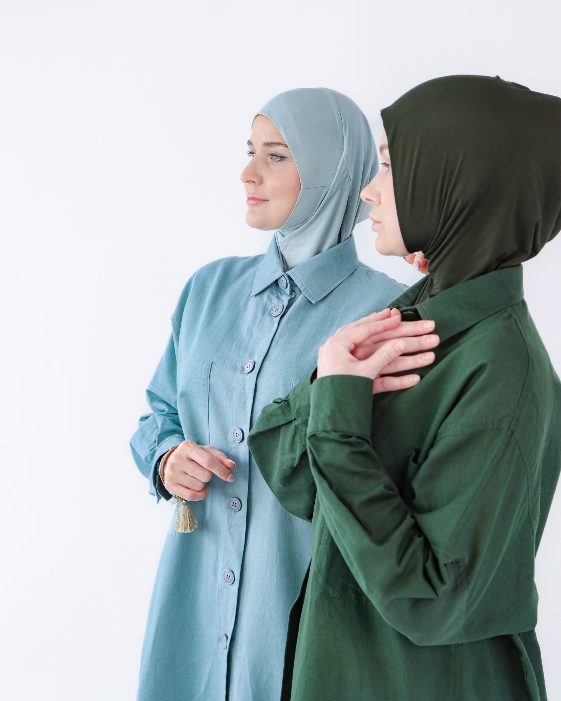 Abaya dress style maxi dress for women with wide trousers "Khaki Linen" 6