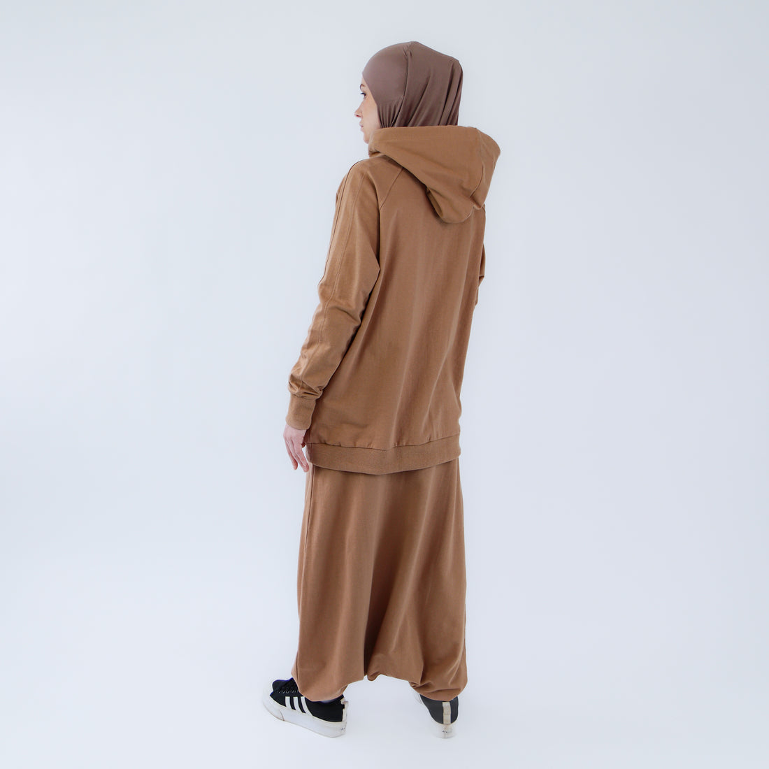 Sport Hijab Style : "Milk Coffee", Survêtement - Hoodie avec Pantalon Sarouel (Harem)