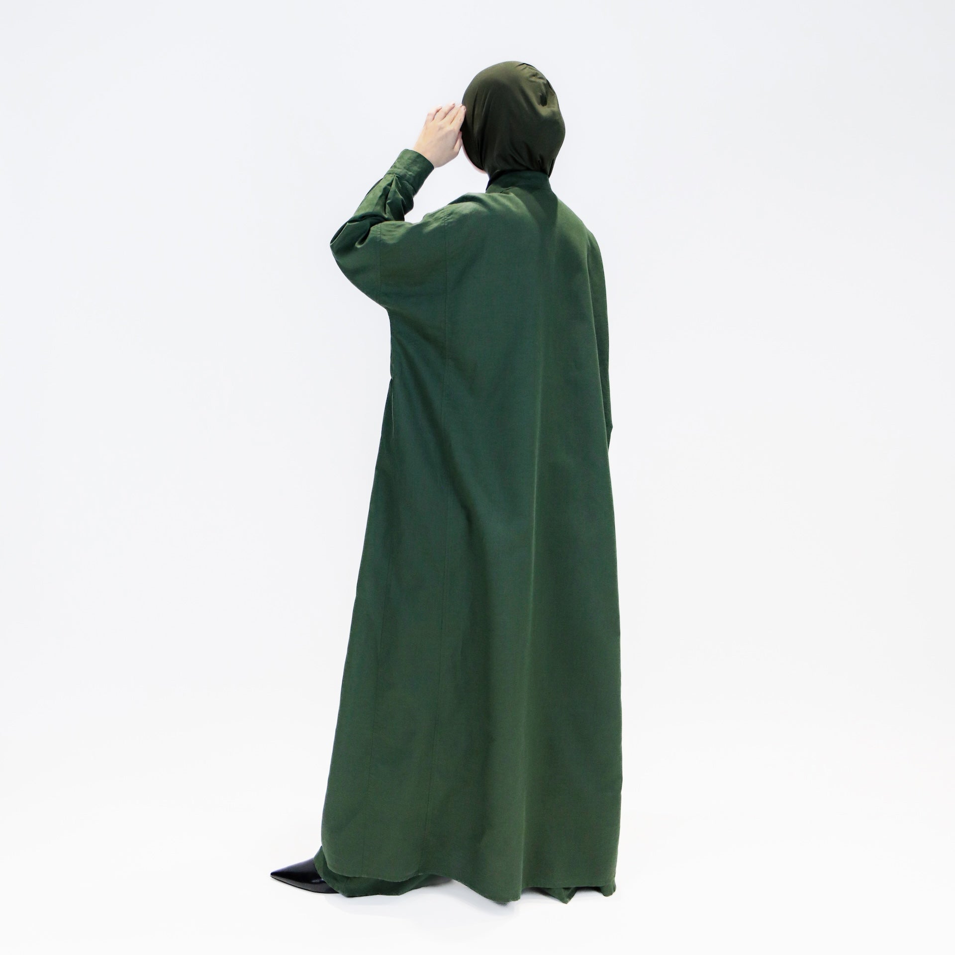 Abaya dress style maxi dress for women with wide trousers "Khaki Linen" 3