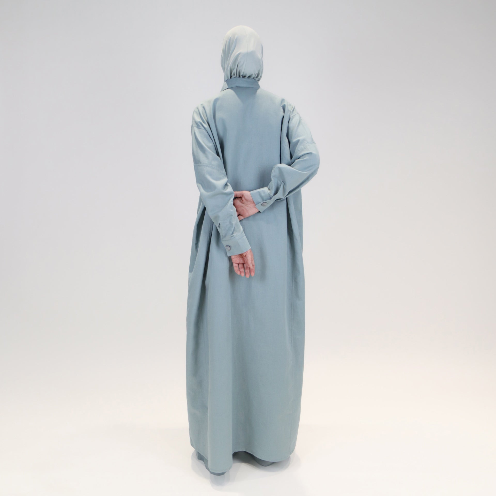 Abaya dress style maxi dress for women with wide trousers "Blue Linen" 4