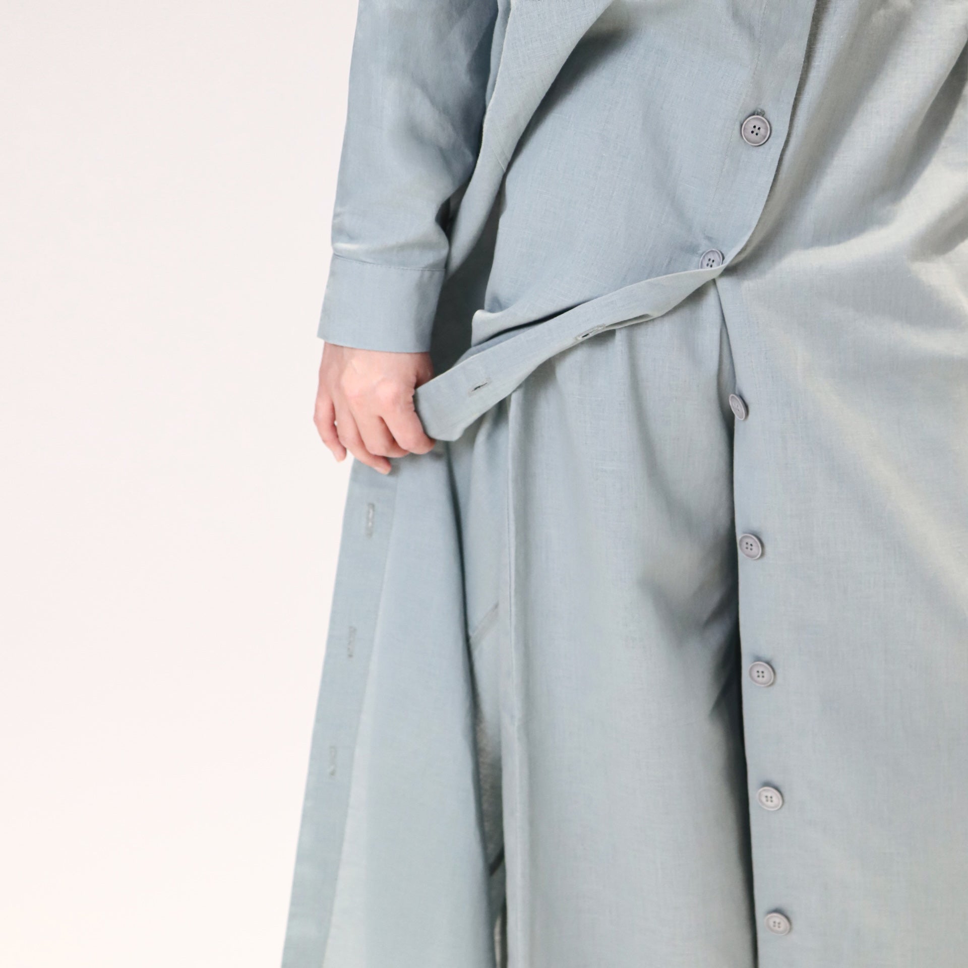 Abaya dress style maxi dress for women with wide trousers "Blue Linen" 9