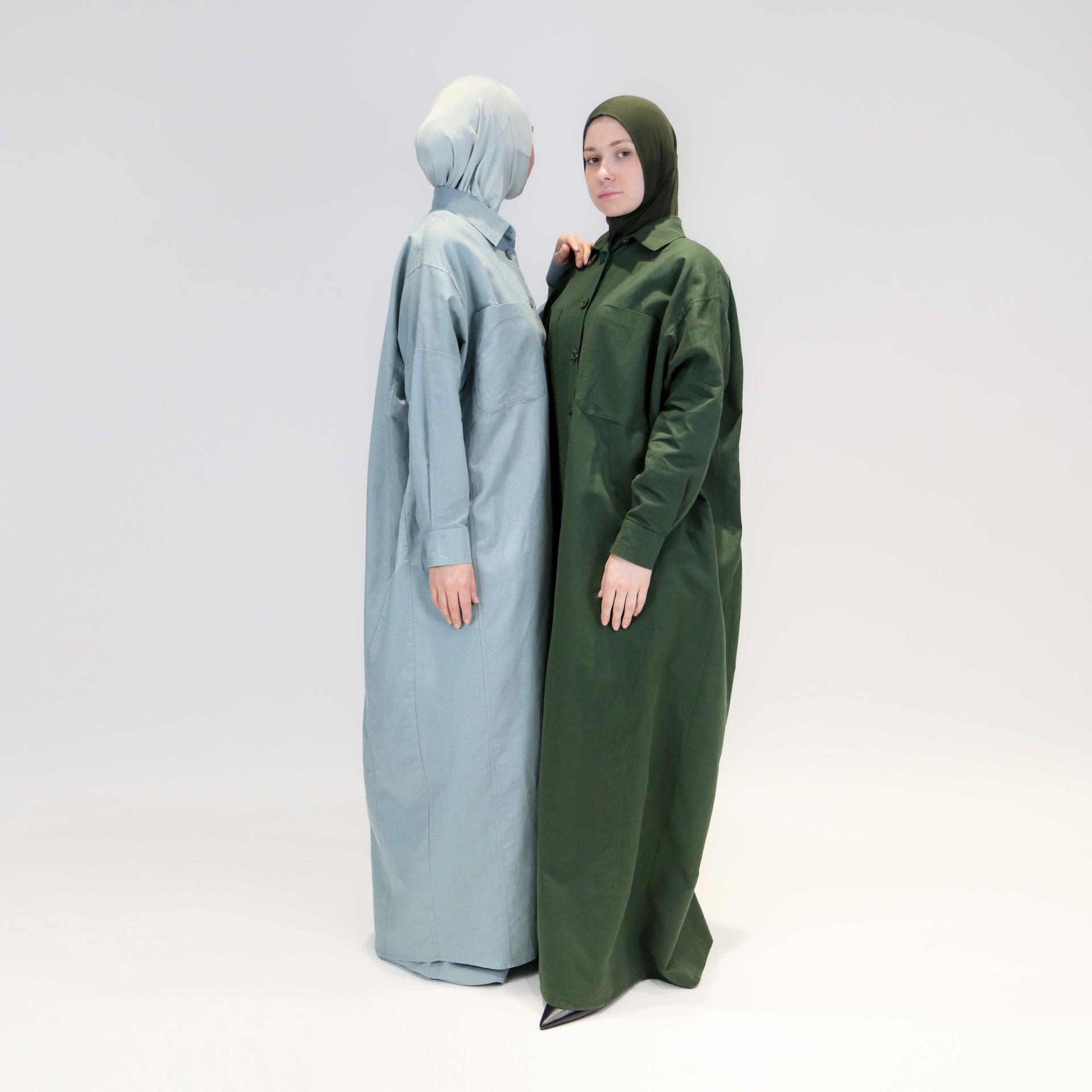 Abaya dress style maxi dress for women with wide trousers "Khaki Linen" 7