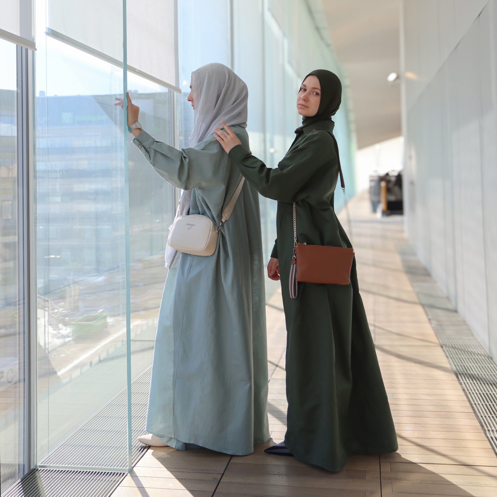 Abaya dress style maxi dress for women with wide trousers "Khaki Linen" 5