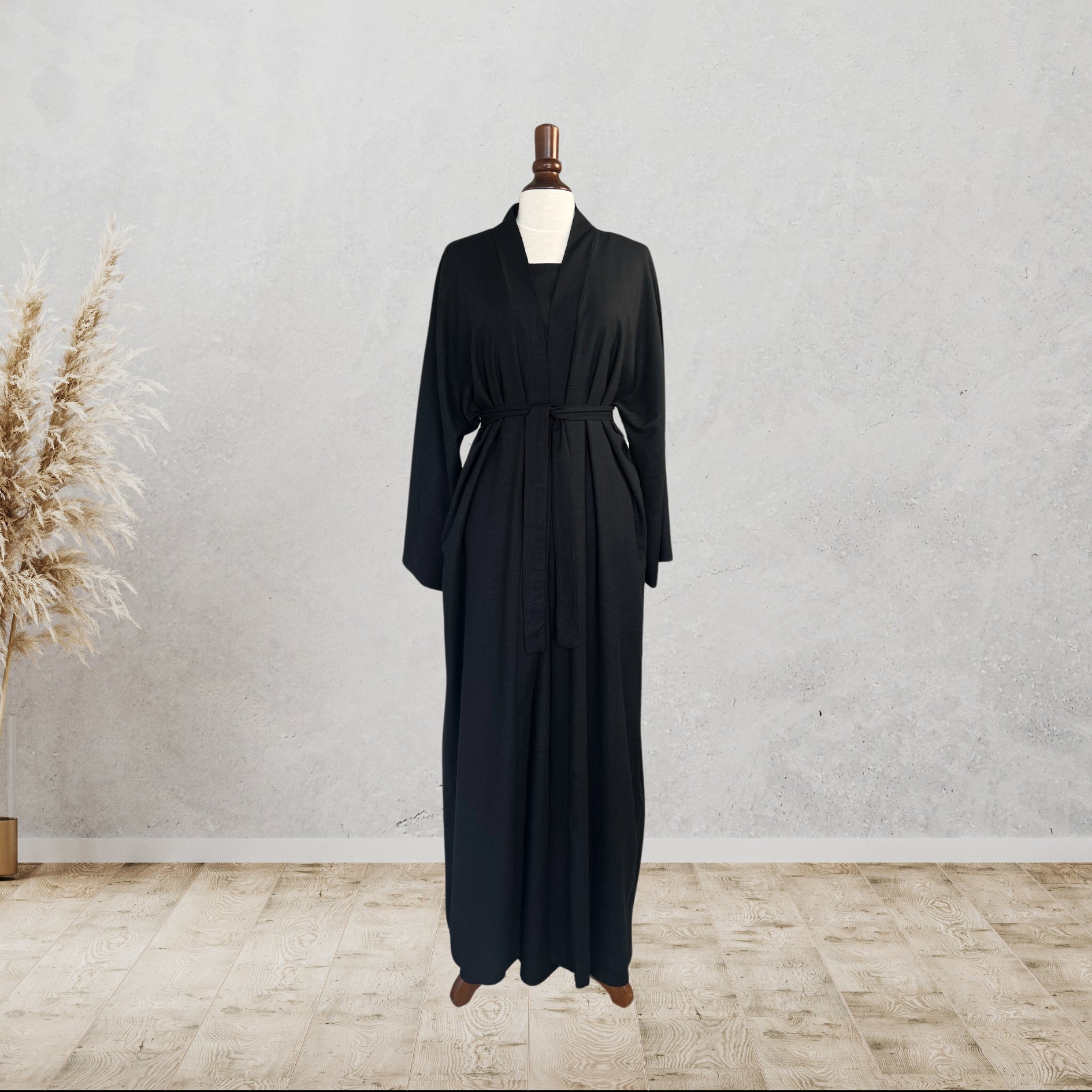Two-Piece Set: Abaya-Kimono and Sleeveless Dress "Black Aila" 1